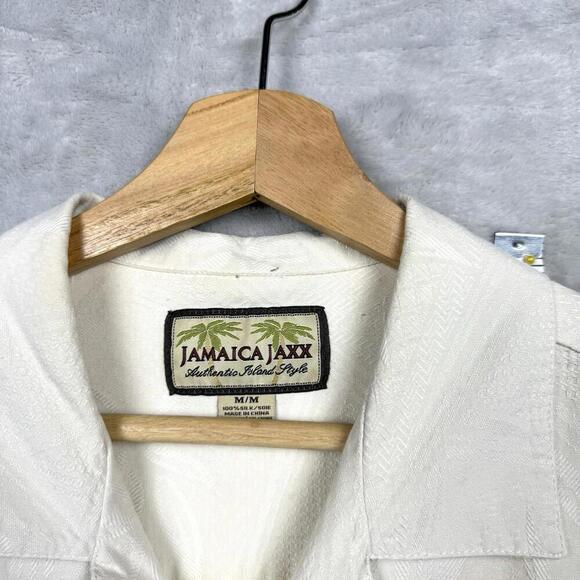 Jamaica Jaxx White Textured Rayon Hawaiian Shirt 100% Silk Size M Island Casual - Picture 3 of 9